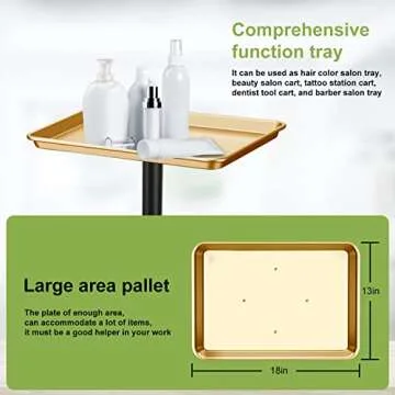 Chetunju Golden Salon Tray with Adjustable Height and Wheels