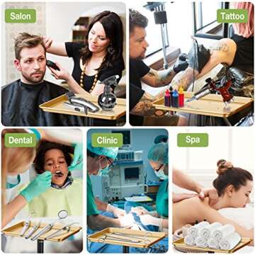 Chetunju Golden Salon Tray with Adjustable Height and Wheels