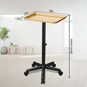 Chetunju Golden Salon Tray with Adjustable Height and Wheels
