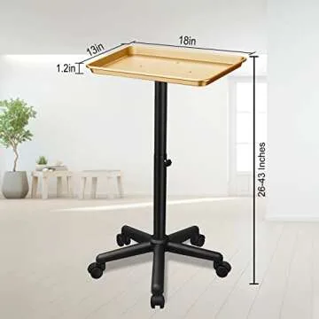 Chetunju Golden Salon Tray with Adjustable Height and Wheels
