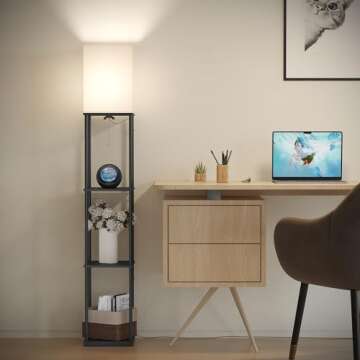 SUNMORY Floor Lamp with Shelves, Smart APP Control Standing Lamp with RGB Bulb, 4-Tier Dimmable Floor Lamps for Living Room, Tall Lamp for Bedroom, Office, Corner Display Bookshelf Lamp