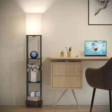 SUNMORY Floor Lamp with Shelves, Smart APP Control Standing Lamp with RGB Bulb, 4-Tier Dimmable Floor Lamps for Living Room, Tall Lamp for Bedroom, Office, Corner Display Bookshelf Lamp