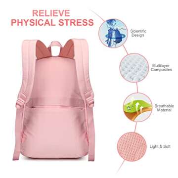 CaranY Kids Backpack Girls and Boys Large Space Waterproof Classic School Backpack Light Weight Medium Size Multi-pocket Pink Toddler Backpack Suitable For 3 To 13 Years old