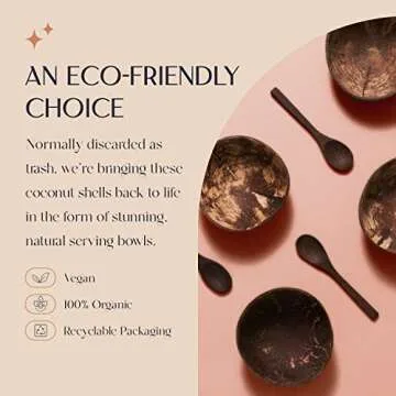 Coconut Bowl Set with Wooden Spoons for Eco-Friendly Dining