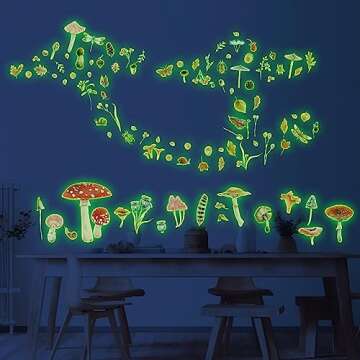 Glow in The Dark Mushroom Wall Decals Watercolor Woodland Mushroom Stickers for Ceiling Aesthetic Co...