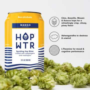 HOP WTR Sparkling Hop Water Variety Pack - Classic & Peach Flavors, Sugar Free, Non-Alcoholic Drinks...