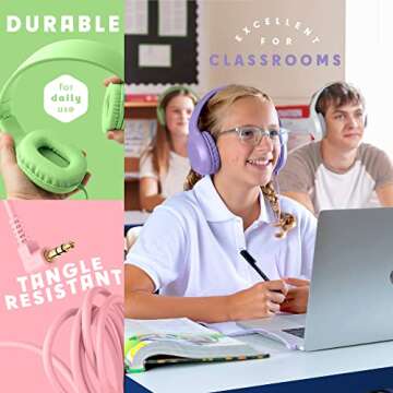 Sonitum Kids Headphones for School - 5-Pack On-Ear, Wired, Adjustable & Cushioned - Mixed Colors