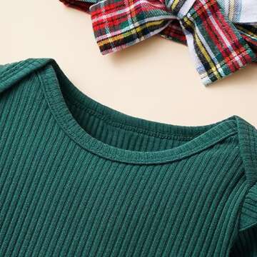 BeQeuewll Newborn Infant Girl Christmas Outfit Baby Plaid Dress Knit Romper +Suspender Skirt+Headband 3Pcs Overall Skirt Set (Green, 6-12 Months)