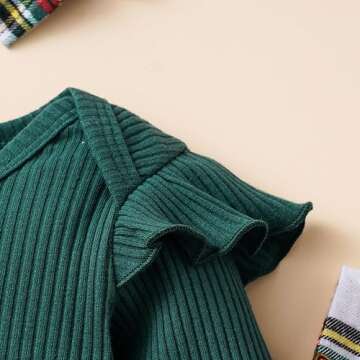 BeQeuewll Newborn Infant Girl Christmas Outfit Baby Plaid Dress Knit Romper +Suspender Skirt+Headband 3Pcs Overall Skirt Set (Green, 6-12 Months)