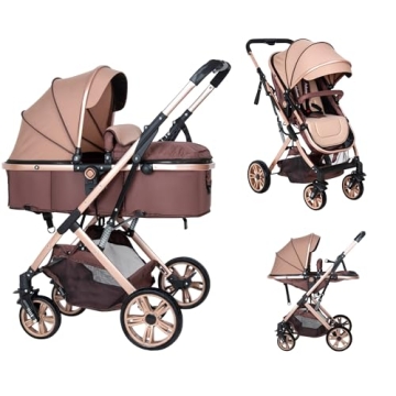 PEARLOVE Baby Stroller Newborn Foldable Pushchair with Adjustable Canopy Folding High Landscape Infa...