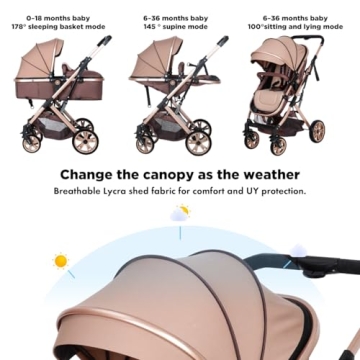 PEARLOVE Baby Stroller Newborn Foldable Pushchair with Adjustable Canopy Folding High Landscape Infant Carriage, Anti-Shock Toddler Pushchair