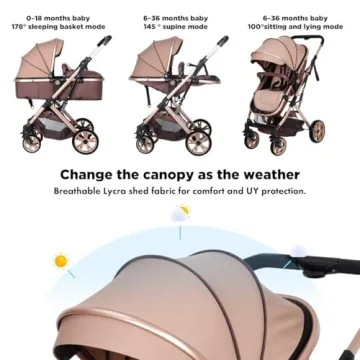 PEARLOVE Baby Stroller Newborn Foldable Pushchair with Adjustable Canopy Folding High Landscape Infant Carriage, Anti-Shock Toddler Pushchair