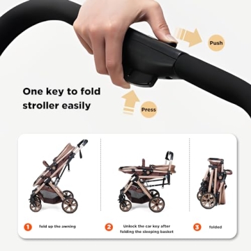 PEARLOVE Baby Stroller Newborn Foldable Pushchair with Adjustable Canopy Folding High Landscape Infant Carriage, Anti-Shock Toddler Pushchair