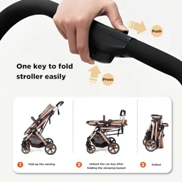 PEARLOVE Baby Stroller Newborn Foldable Pushchair with Adjustable Canopy Folding High Landscape Infant Carriage, Anti-Shock Toddler Pushchair