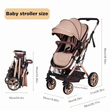 PEARLOVE Baby Stroller Newborn Foldable Pushchair with Adjustable Canopy Folding High Landscape Infant Carriage, Anti-Shock Toddler Pushchair