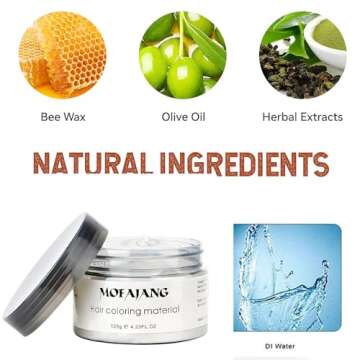 Temporary Hair Color Wax Dye,Hair Spray Color, Natural Hair Wax Color, Kids Temporay Hair Wax Dye Ash for Halloween Cosplay,Party,Masquerade (White, 120g)