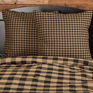VHC Brands Black Check Euro Sham for Rustic Decor