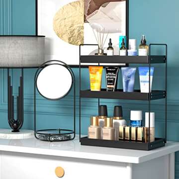 Bathroom Countertop Organizer, 3 Tier Metal Vanity Counter Skincare Shelf, Matte Black ​Under Sink...