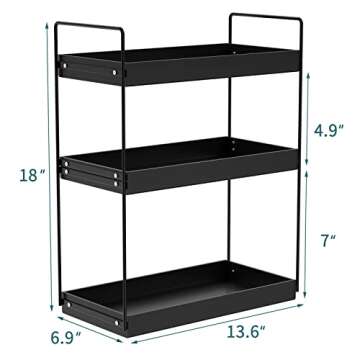 Bathroom Countertop Organizer, 3 Tier Metal Vanity Counter Skincare Shelf, Matte Black ​Under Sink Standing Rack With Acrylic Tray, Home Storage Holder For Lotion Makeup Cosmetics Perfume Spice