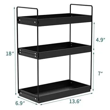 Bathroom Countertop Organizer, 3 Tier Metal Vanity Counter Skincare Shelf, Matte Black ​Under Sink Standing Rack With Acrylic Tray, Home Storage Holder For Lotion Makeup Cosmetics Perfume Spice