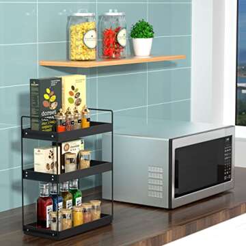 Bathroom Countertop Organizer, 3 Tier Metal Vanity Counter Skincare Shelf, Matte Black ​Under Sink Standing Rack With Acrylic Tray, Home Storage Holder For Lotion Makeup Cosmetics Perfume Spice