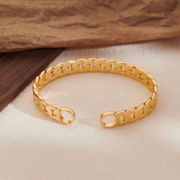 HESSAWELL Gold Cuban Chain Bangle Bracelet Statement Open Cuff Bangle Bracelet for Women Fashion Birthday Jewelry