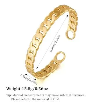 HESSAWELL Gold Cuban Chain Bangle Bracelet Statement Open Cuff Bangle Bracelet for Women Fashion Birthday Jewelry