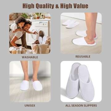 Anmerl Spa Slippers - 10 Pairs Comfy Unisex Slippers - Premium Bulk Disposable Hotel Slippers - Thick Cotton Velvet House Slippers for Guests Wedding Party Travel - Non Slip, Machine Washable, White