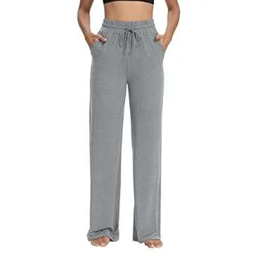 Sarin Mathews Womens Yoga Sweatpants Wide Leg Lounge Pajamas Pants Comfy Drawstring Workout Joggers Pants with Pockets Grey M
