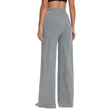 Sarin Mathews Womens Yoga Sweatpants Wide Leg Lounge Pajamas Pants Comfy Drawstring Workout Joggers Pants with Pockets Grey M
