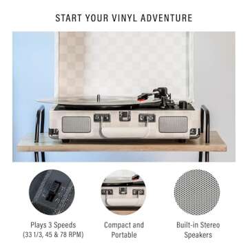 Crosley CR8005F-AC Cruiser Plus Vintage 3-Speed Bluetooth in/Out Suitcase Vinyl Record Player Turntable, Almond Checkerboard
