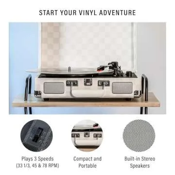 Crosley CR8005F-AC Cruiser Plus Vintage 3-Speed Bluetooth in/Out Suitcase Vinyl Record Player Turntable, Almond Checkerboard