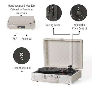 Crosley CR8005F-AC Cruiser Plus Vintage 3-Speed Bluetooth in/Out Suitcase Vinyl Record Player Turntable, Almond Checkerboard