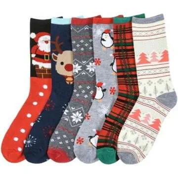 I&S 6 Pairs Fun Colorful Printed Crew Socks for Women
