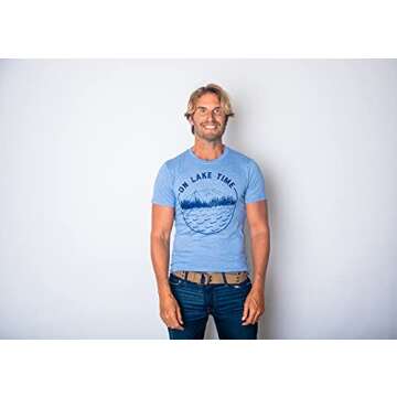 Mens On Lake Time Tshirt Cool Outdoor Camping Tee for Guys Funny T Shirts Cool Camping T Shirt Novel...