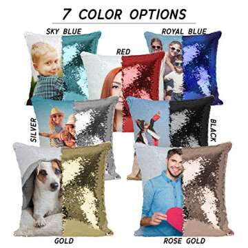Custom Photo Sequin Pillow Case w Picture | Black Mermaid Sequin Pillow Case | Magic Reversible Throw Pillowcases - Personalized Gifts for Men, Women, Couples
