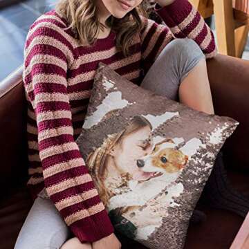 Custom Photo Sequin Pillow Case w Picture | Black Mermaid Sequin Pillow Case | Magic Reversible Throw Pillowcases - Personalized Gifts for Men, Women, Couples