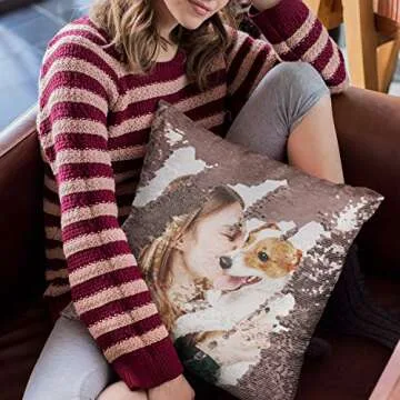 Custom Photo Sequin Pillow Case w Picture | Black Mermaid Sequin Pillow Case | Magic Reversible Throw Pillowcases - Personalized Gifts for Men, Women, Couples