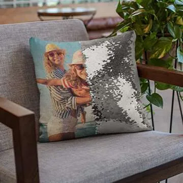 Custom Photo Sequin Pillow Case w Picture | Black Mermaid Sequin Pillow Case | Magic Reversible Throw Pillowcases - Personalized Gifts for Men, Women, Couples