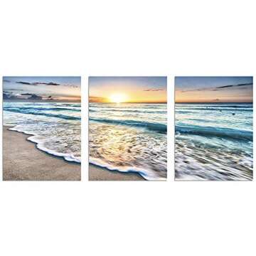 TutuBeer 3 Panel Wall Art Blue Sea Sunset White Beach Painting The Picture Print On Canvas Seascape ...