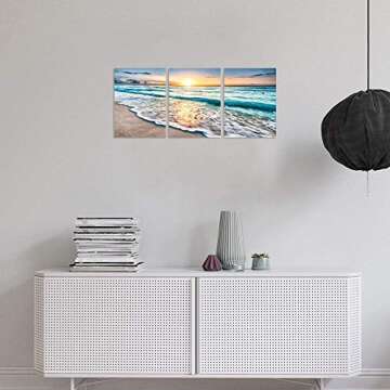 TutuBeer Blue Sea Sunset 3 Panel Canvas Art for Home Decor