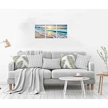 TutuBeer Blue Sea Sunset 3 Panel Canvas Art for Home Decor