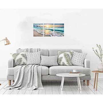TutuBeer Blue Sea Sunset 3 Panel Canvas Art for Home Decor