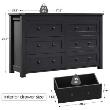 Boonatu Black Dresser with 6 Drawers - Stylish & Functional Storage