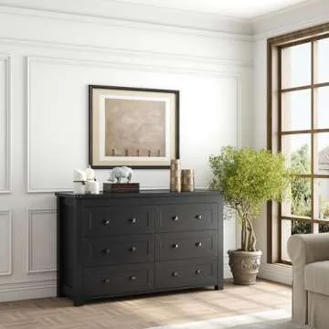 Boonatu Black Dresser with 6 Drawers - Stylish & Functional Storage