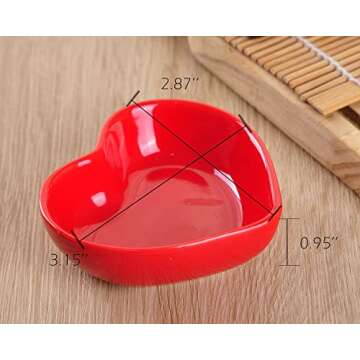 WHJY Red Love Heart Shaped Ceramic Side Dish Bowl, Contemporary Porcelain Side Dishes Bowl, Seasonin...