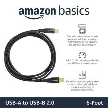 Amazon Basics USB-A to USB-B 2.0 Cable with 480 Mbps Transfer Speed for Printer or External Hard Dri...
