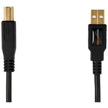 Amazon Basics USB-A to USB-B 2.0 Cable with 480 Mbps Transfer Speed for Printer or External Hard Drive, Gold-Plated Connectors, 6 Foot, Black