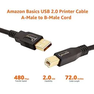 Amazon Basics USB-A to USB-B 2.0 Cable for Fast Data Transfer