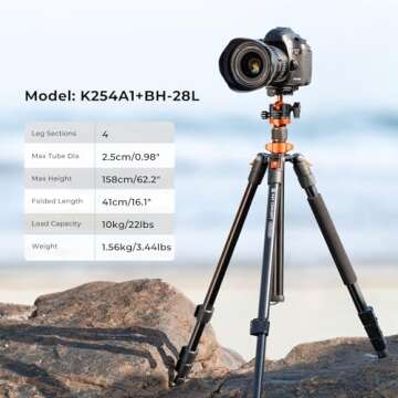 K&F Concept 62 inch DSLR Camera Tripod - Lightweight & Compact with Monopod Feature